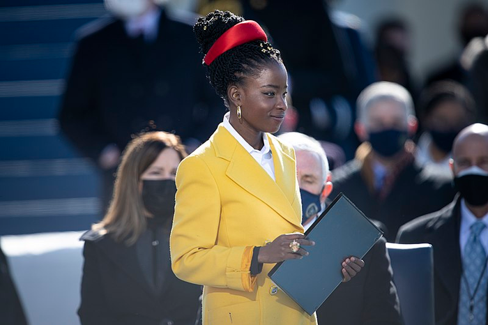 Amanda Gorman at the Presidential Inauguration, in yellow suit jacket