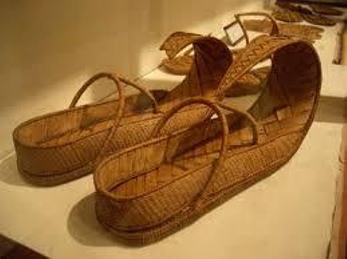 Woven papyrus sandals with pointed toes