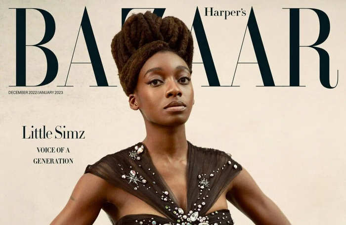 Little Simz in tulle dress with jewels on the cover of Harper's Bazaar