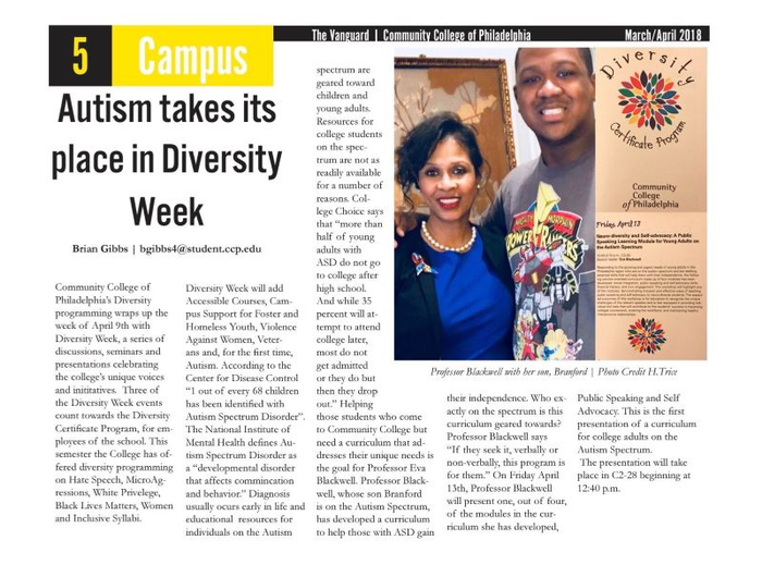 An article of the Community College of Philadelphia's newspaper  featuring Eva Blackwell and son for Diversity Week.