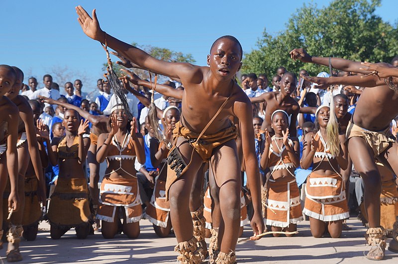 Dancers in traditional attire at the Khuru Dance Festival in Botswana