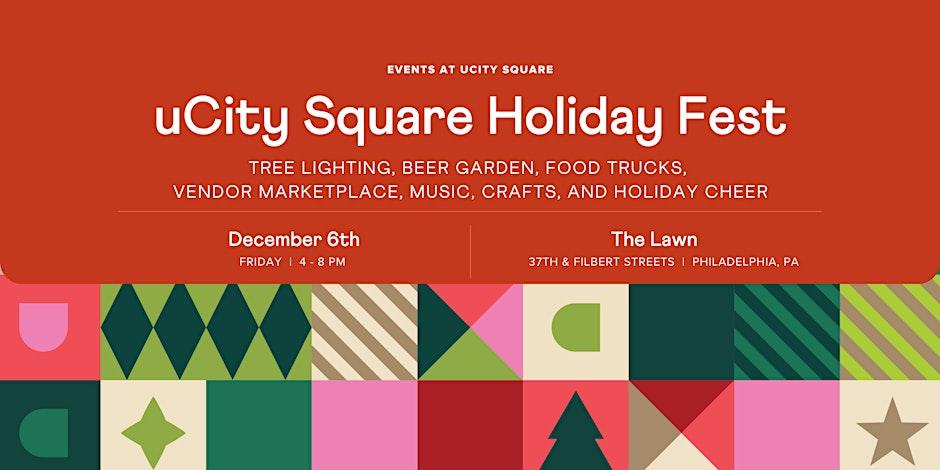 Promotional graphic with geometric patterns for uCity Square Holiday Fest