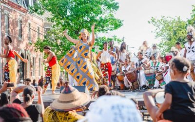 Dancers and drummers on stage at Odunde in Philadelphia