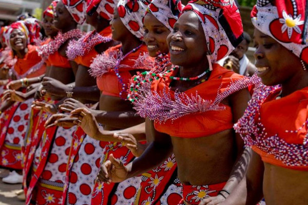 Traditional Kenyan female dancers in colorful attire