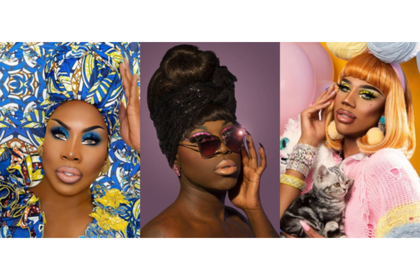 Collage of Black drag queens from RuPaul's drag race in fabulous hair and makeup