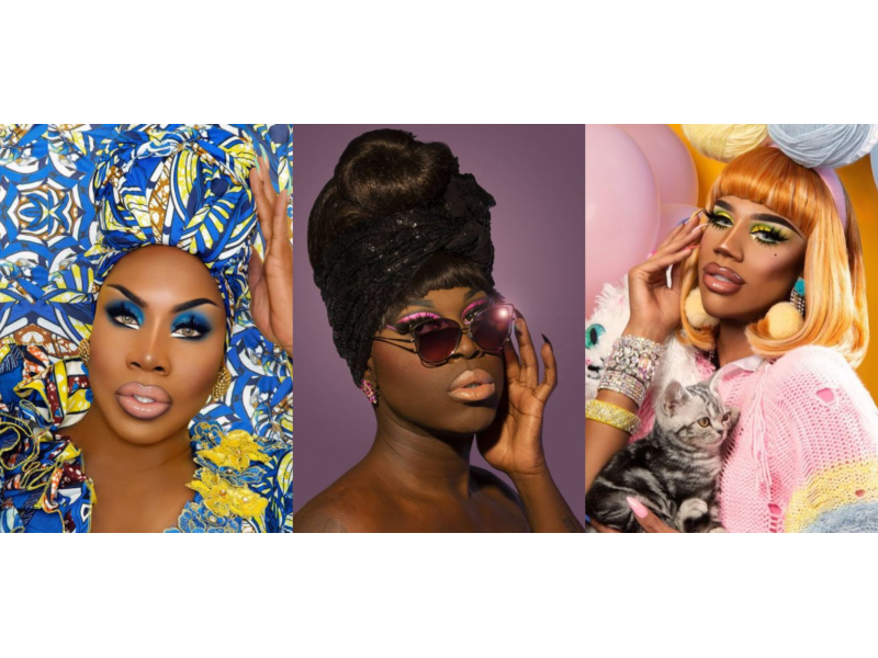 Collage of Black drag queens from RuPaul's drag race in fabulous hair and makeup