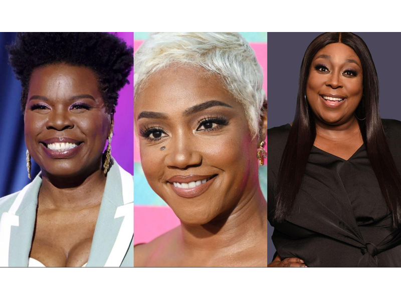 Collage of famous Black female comedians including Leslie Jones, Tiffany Haddish