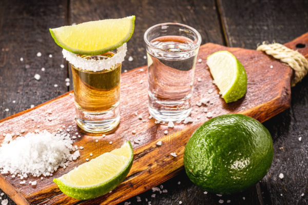 Spread of tequila with salt and lime