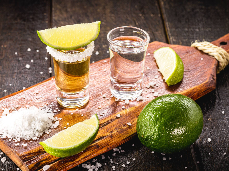 Spread of tequila with salt and lime