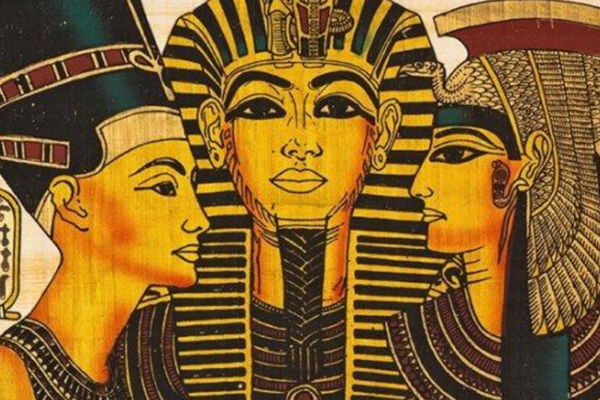 Illustration of ancient Egyptian pharaoh and royalty