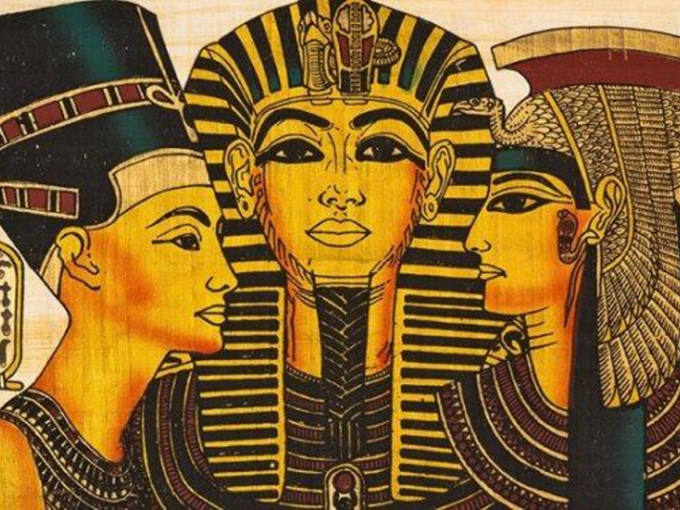 Illustration of ancient Egyptian pharaoh and royalty