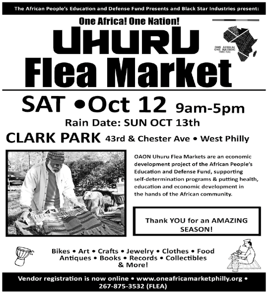 Uhuru Flea Market promotional image Rain Date: Sun Oct 13th