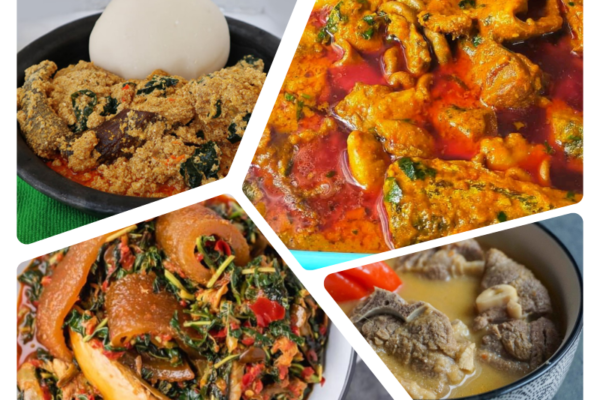 Collage of closeups of various African soups