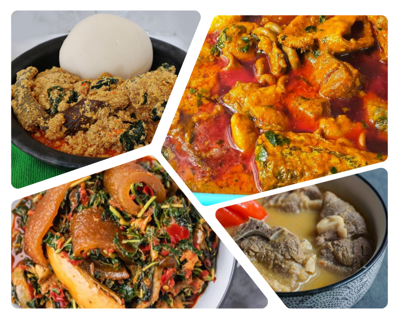 Collage of closeups of various African soups