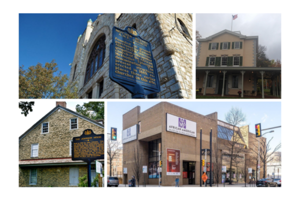 A collage of Philadelphia landmarks