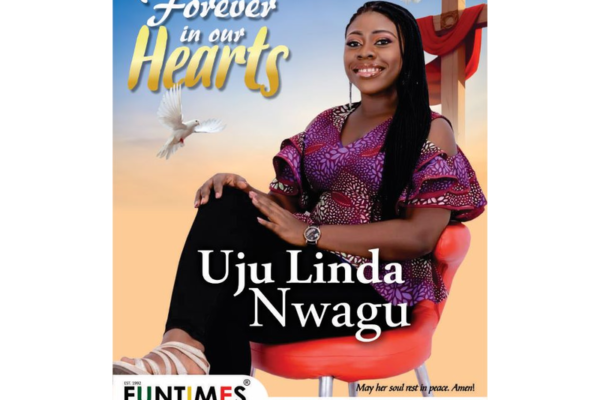 A memorial photo of Uju Nwagu, with the words "Forever in our HEarts"