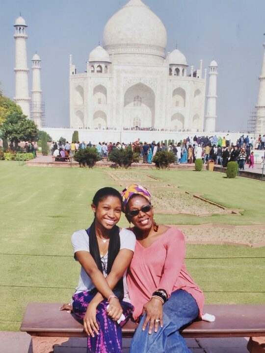 Dr. Kennebrew and daughter in front of the Taj Mahal