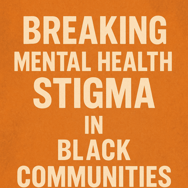 text "Breaking mental health stigma in Black communities" against orange background