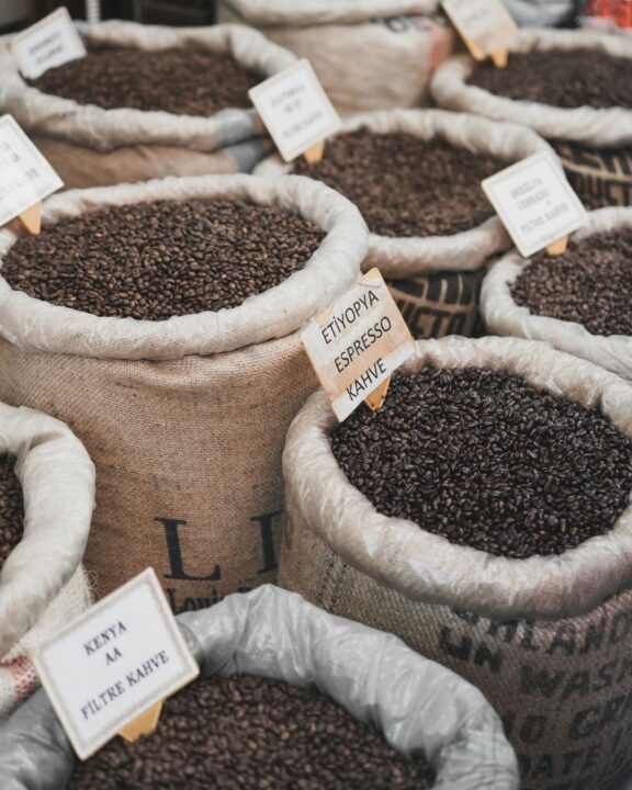 sacks of coffee beans sourced from Ethiopia