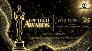 an illustration of an Oscars award with the caption promoting the EPF Tech Awards on October 25th