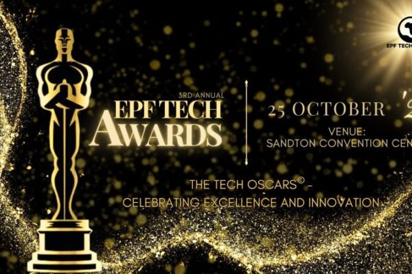 an illustration of an Oscars award with the caption promoting the EPF Tech Awards on October 25th