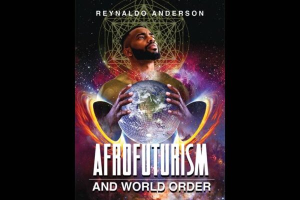 promo image for Afrofuturism and World Order-- with a background of outer space and an African American man holding a globe