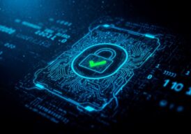 a digital image design of a lock and a microchip with codes