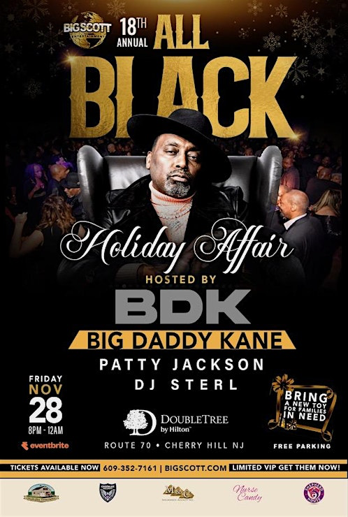 promotional image for the All Black Holiday Affair featuring a photo of host Big Daddy Kane