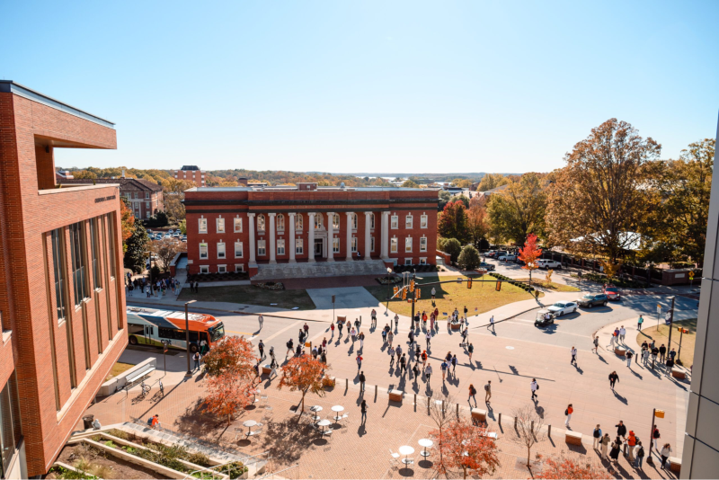 a busy view of the Clemson University campus