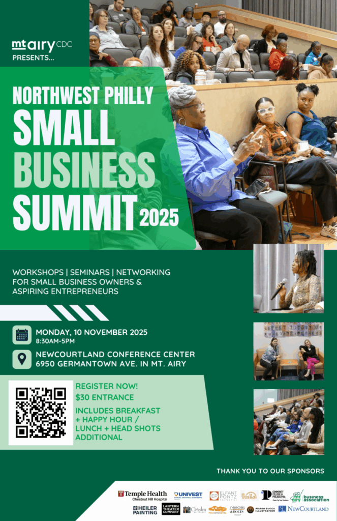 promotional image of the Northwest Philly Small Business Summit with QR code