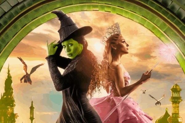 promotional image for Wicked: For Good, with Cynthia Erivo as Elphaba and Ariana Grande as Glinda