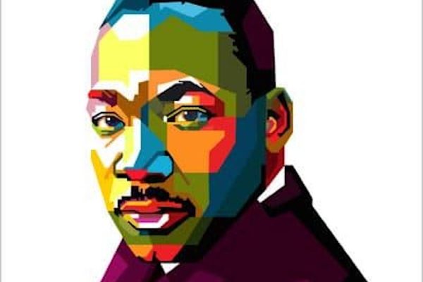 a color blocked portrait of Dr. Martin Luther King Jr.