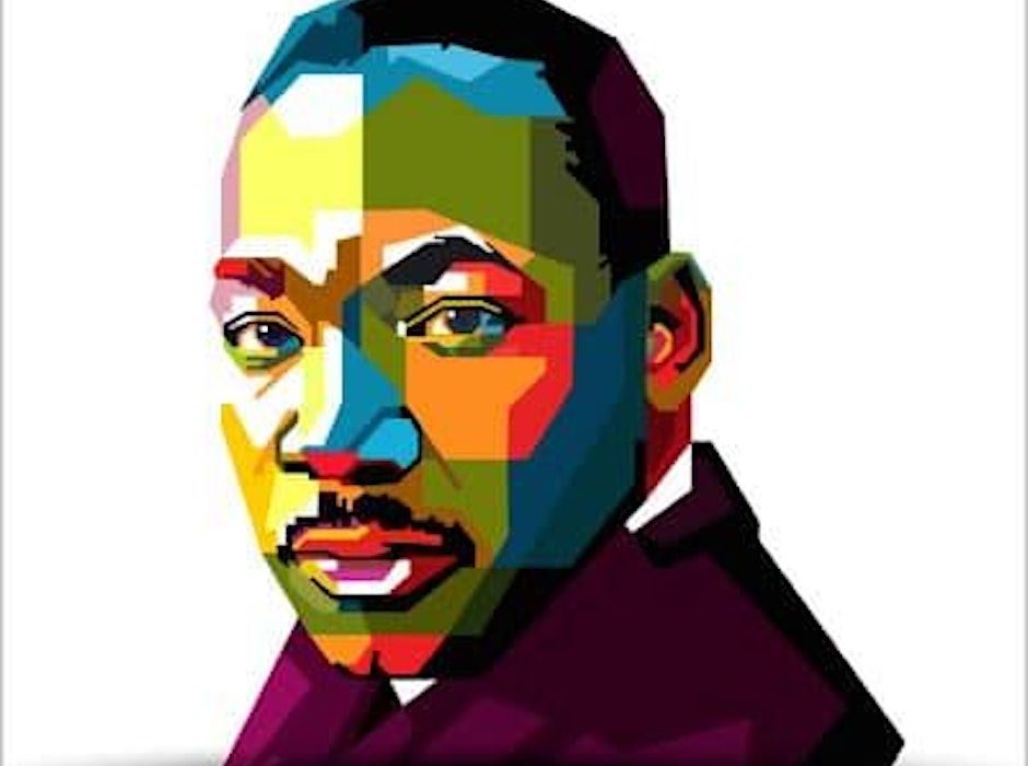 a color blocked portrait of Dr. Martin Luther King Jr.