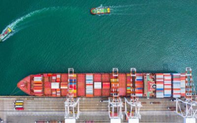 aerial view of a freight ship