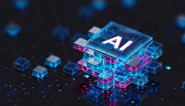 digital representation of a microprocessor or chip glowing with blue and pink light, symbolizing Artificial Intelligence (AI) technology