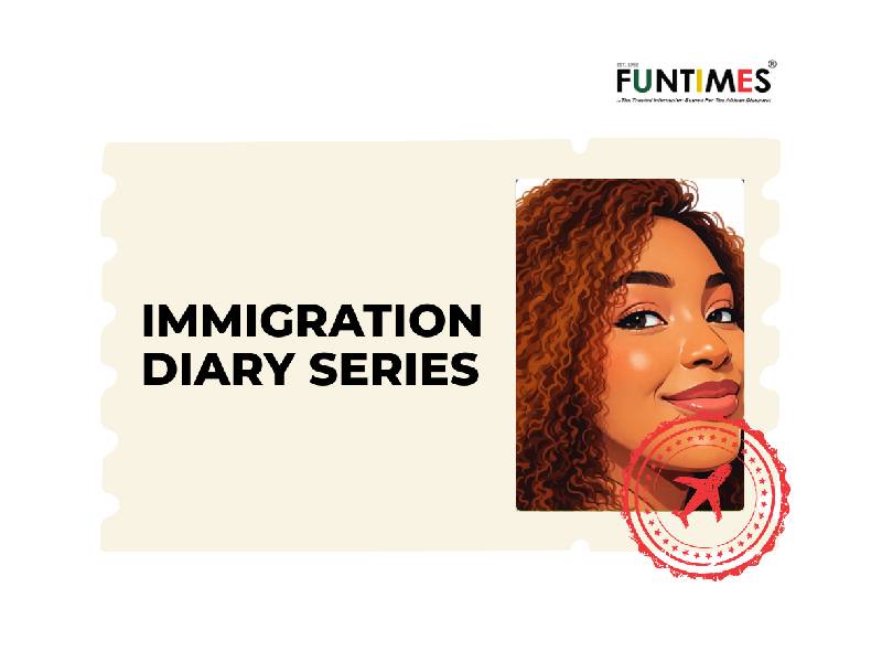 AI illustration of woman with the words" Immigration Diary Series"