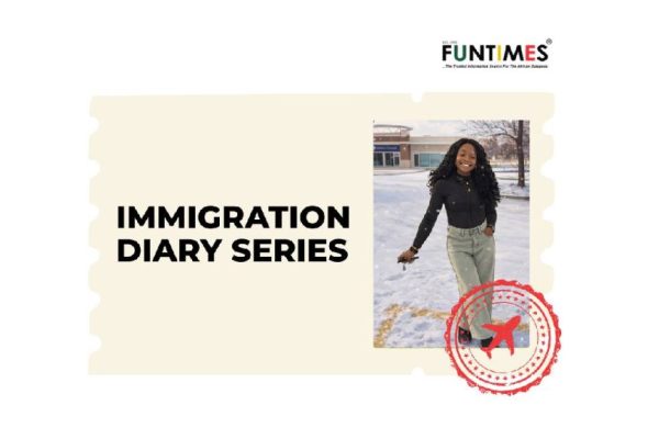 image for Immigration Diary Series, with photograph of Nigerian woman in the snow in Canada