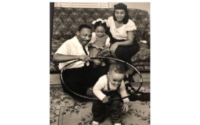 black and white photograph of Martin Luther King and family