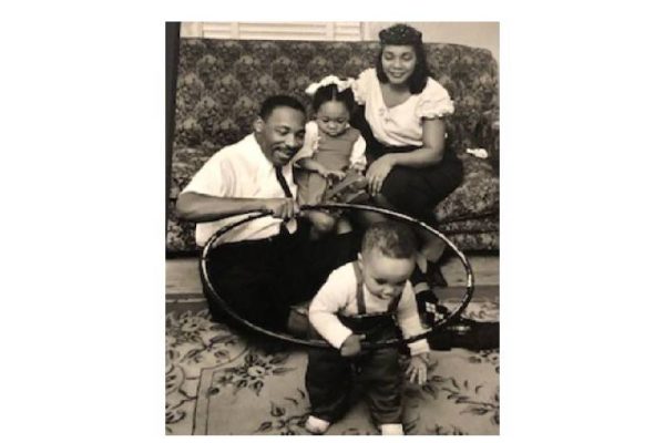 black and white photograph of Martin Luther King and family