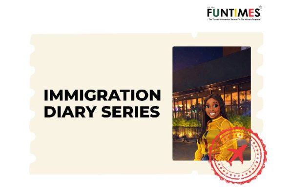 AI image of woman with the title "Immigration Diary Series"