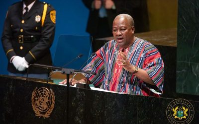 Ghana's President John Dramani Mahama giving speech at UN