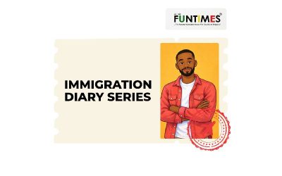 AI-generated illustration of a man with the words "Immigration Diary Series"