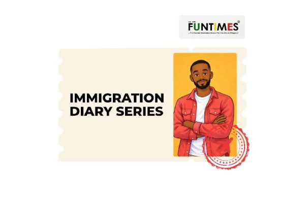 AI-generated illustration of a man with the words "Immigration Diary Series"