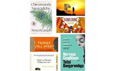 collage of book covers of books by African authors