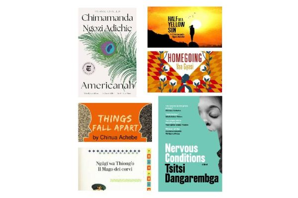 collage of book covers of books by African authors