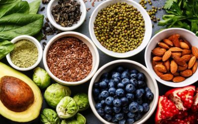 various superfoods including fruits and vegetables