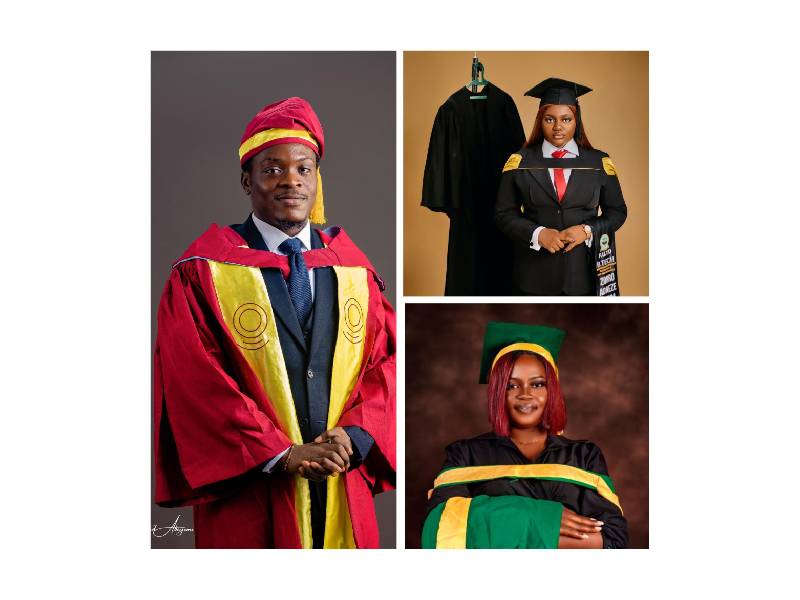formal portrait of recent graduates wearing cap and gown