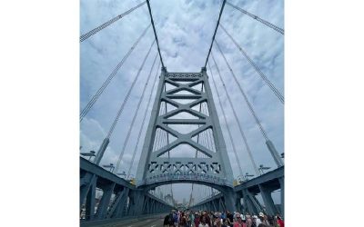 a symmetrical view of the Benjamin Franklin Bridge
