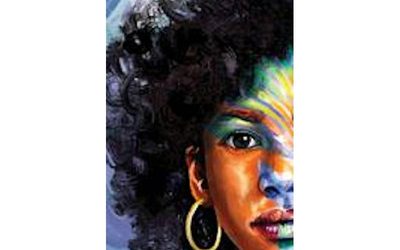 image of African American woman's face, painted in abstract colors